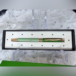 Kate Spade Green & White Striped Ballpoint Pen NIB Gold